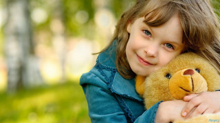 Little girl teddy bear park 2 - a park setting free wallpaper