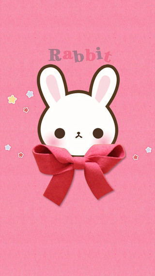 Rabbit bow pink background stars - its head on free wallpaper