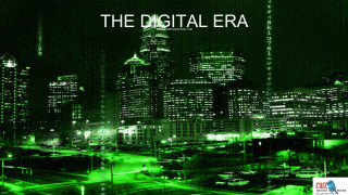 Digital era city night green - white letter free wallpaper