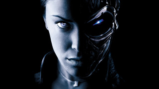 Woman robot mask glowing blue - les automatiste free wallpaper