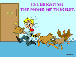 Cartoon character running towards door - a turkey free wallpaper