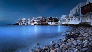 City water night buildings shore - the shore free wallpaper