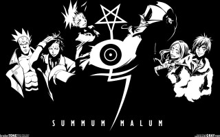Anime characters black background white 2 - white lettering free wallpaper