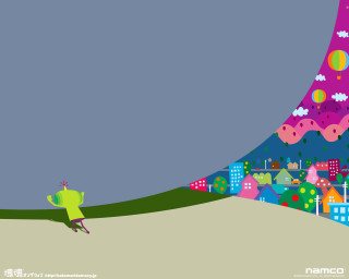 Cartoon character flying city kite - chiho aoshima free wallpaper