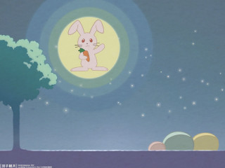 Cartoon rabbit holding carrot tree - a carrot free wallpaper