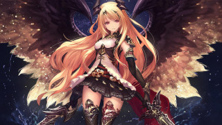 Angelic blonde girl sword wings - her hand and a sword free wallpaper