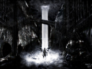 Man walking dark alley tall - abstract illusionism free wallpaper