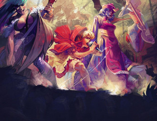 Group people forest sword demon - their hand and a demon free wallpaper