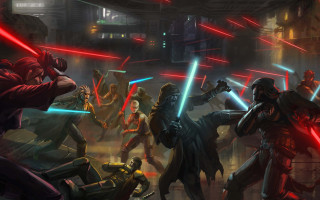 Star wars group fight lightsaber - the background and a star free wallpaper