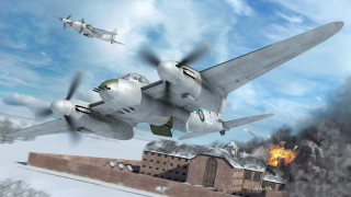 Large airplane flying building snowy - a snowy day free wallpaper