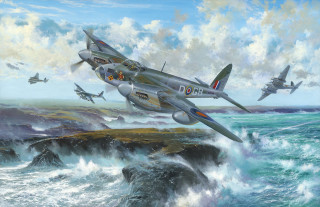 Plane flying group water wave - a painting of a plane free wallpaper