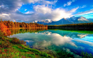 Lake mountains trees cloudy sky 35 - a cloudy sky above free wallpaper
