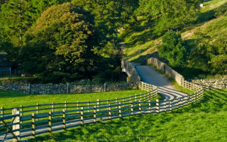 Wooden fence grass road hill - beautiful landscape free wallpaper