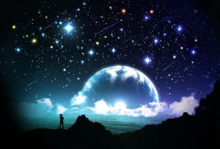 Man hill stars sky looking - a. hardy free wallpaper