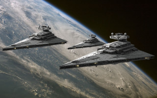 Ships flying over earth space - a group of ships free wallpaper