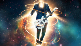 Man guitar space background colorful - his hand free wallpaper