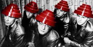 Surprised men red hats looking - their face free wallpaper