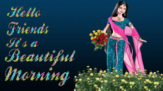 Woman blue sari flowers bouquet - friend free wallpaper
