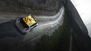 Yellow white car dirtroad hill - wire fence free wallpaper