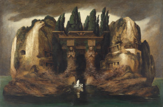 Bridge water boat man painting - symbolist free wallpaper
