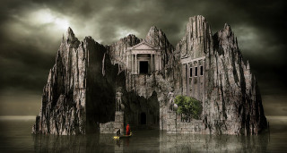 Man giant rock house boat - carel willink free wallpaper