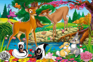 Deer forest animals pond flowers - flower and trees free wallpaper