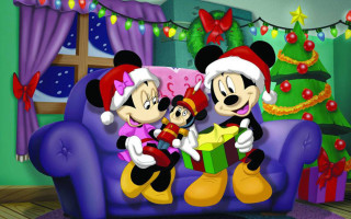 Mickey mouse christmas scene child - a christmas tree in the background free wallpaper