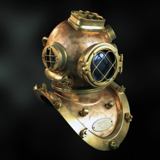 Large metal diving helmet with - free 3d render wallpaper