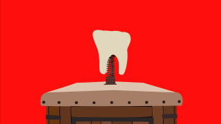 Tooth chimney red background red - carol bove free wallpaper