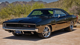 Black muscle car desert mountains 2 - a desert area free wallpaper