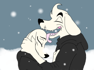 Dog cat hugging snow together - the snow together free wallpaper