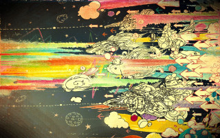 Girl skateboard air rainbow background - illustration free wallpaper