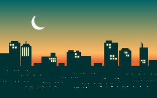 City skyline crescent night sky - vector art free wallpaper