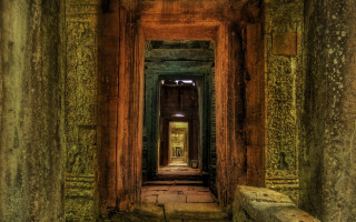 Long hallway stone wall door - the end free wallpaper