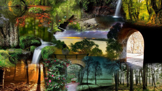 Waterfall bridge forest colorful nature - a bridge free wallpaper