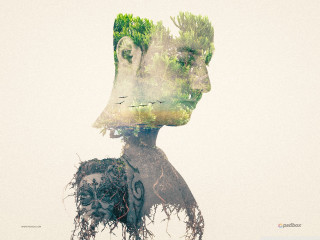 Woman tree man beard cutout - carne griffiths free wallpaper