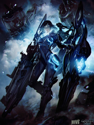 Woman futuristic suit motorcycle clouds - league of legends concept art free wallpaper