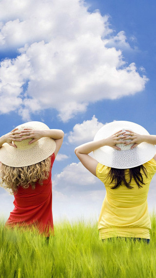 Women hats field sky butterfly - elizabeth durack free wallpaper