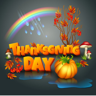 Thanksgiving happy rainbow mushrooms pumpkins - dark free wallpaper