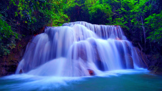 Waterfall blue pool trees sky - andrew law free wallpaper