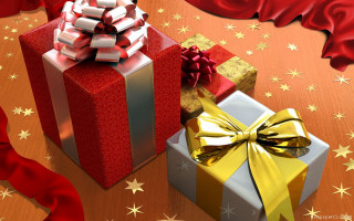 Wrapped presents table red gold 3 - detail free wallpaper