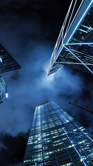 Night skyline skyscraper lights street - a matte painting free wallpaper
