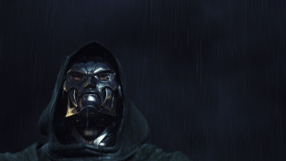 Hooded man black face rain - painted free wallpaper