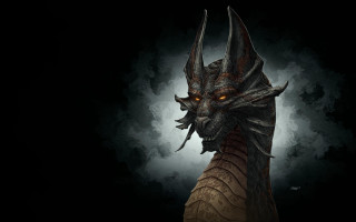 Demonic creature horns glowing eyes - a full moon behind free wallpaper