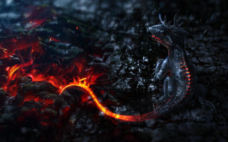 Dragon sitting rock rain flames - dragon art free wallpaper