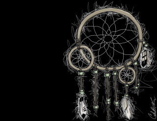 Dream catcher feathers beads black - a white outline free wallpaper