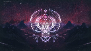 Digital owl skull star mountain - redshift free wallpaper