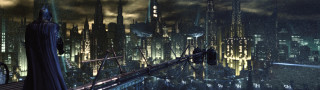 Futuristic city night lights skyscrapers - matte painting concept art free wallpaper