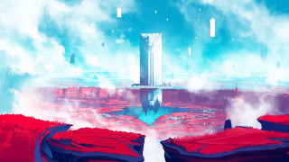 Futuristic landscape large tower blue - anton fadeev free wallpaper