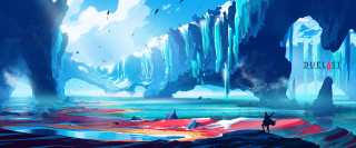 Cave surfer waterfall ice fantasy - a surfboard free wallpaper